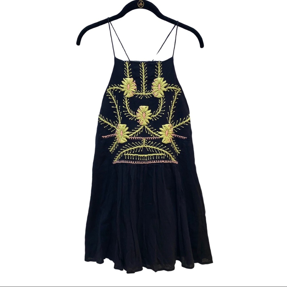 PIPER by Townsen thin strap racerback hand embroidered dress black small boho